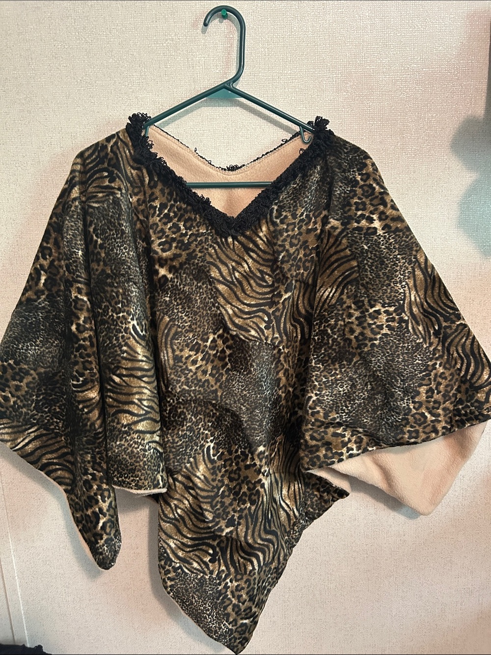 Animal-Print V-Neck Women's Poncho Sweater in Brown